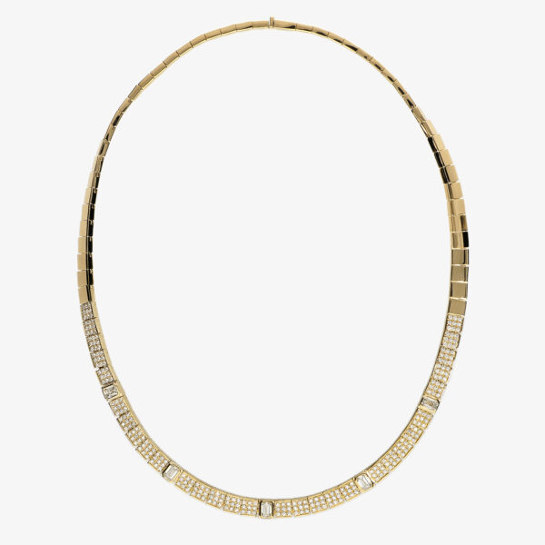 Collana Polo in oro giallo 18 carati con diamanti naturali taglio smeraldo e brillante